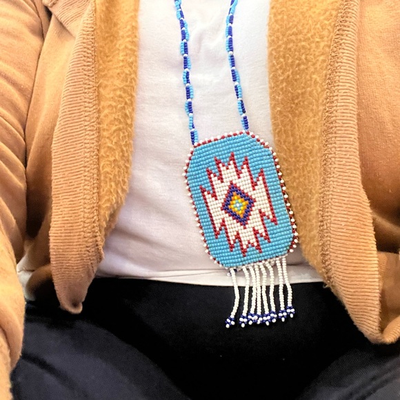 Lakota suede backed beaded necklace - Picture 2 of 3